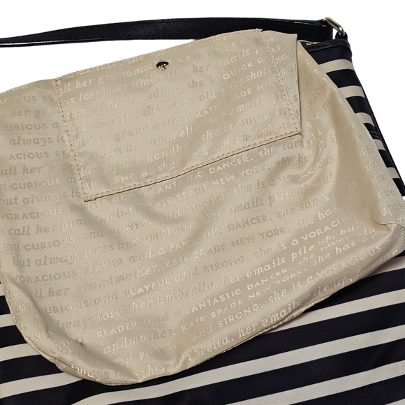 Kate Spade Black White Striped Nylon Leather Trim Crossbody Purse - Picture 11 of 16
